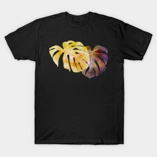 Yellow and Purple Monstera Leaves Negative Painting T-Shirt